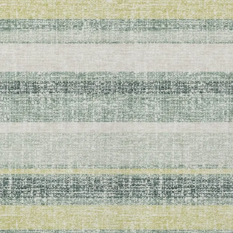 9' X 12' Pale Aqua And Lime Green Striped Washable Indoor Outdoor Area Rug