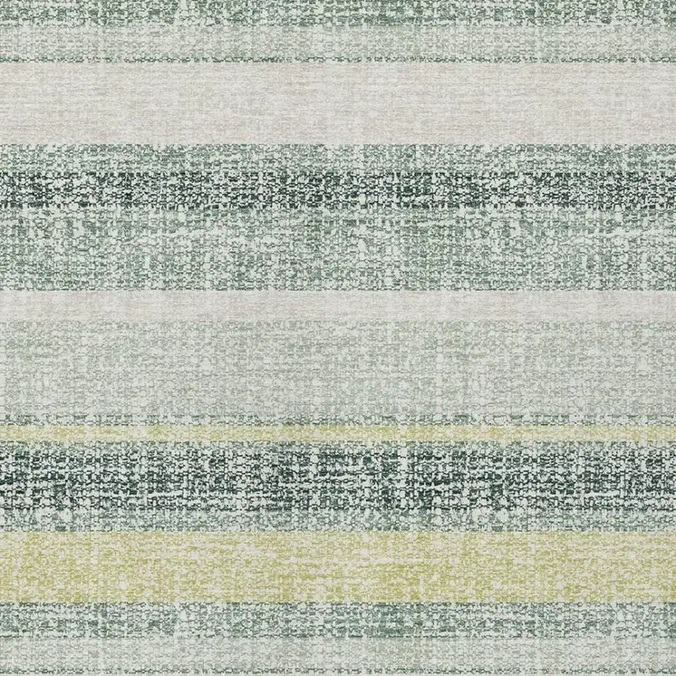 9' X 12' Pale Aqua And Lime Green Striped Washable Indoor Outdoor Area Rug