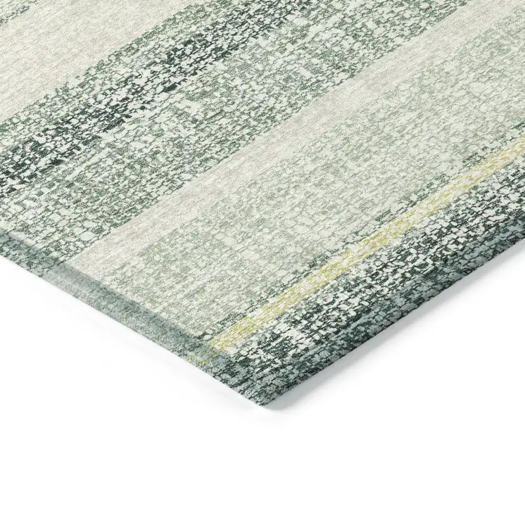 9' X 12' Pale Aqua And Lime Green Striped Washable Indoor Outdoor Area Rug