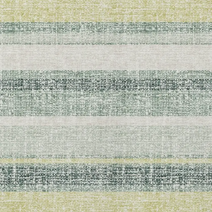 10' X 14' Pale Aqua And Lime Green Striped Washable Indoor Outdoor Area Rug