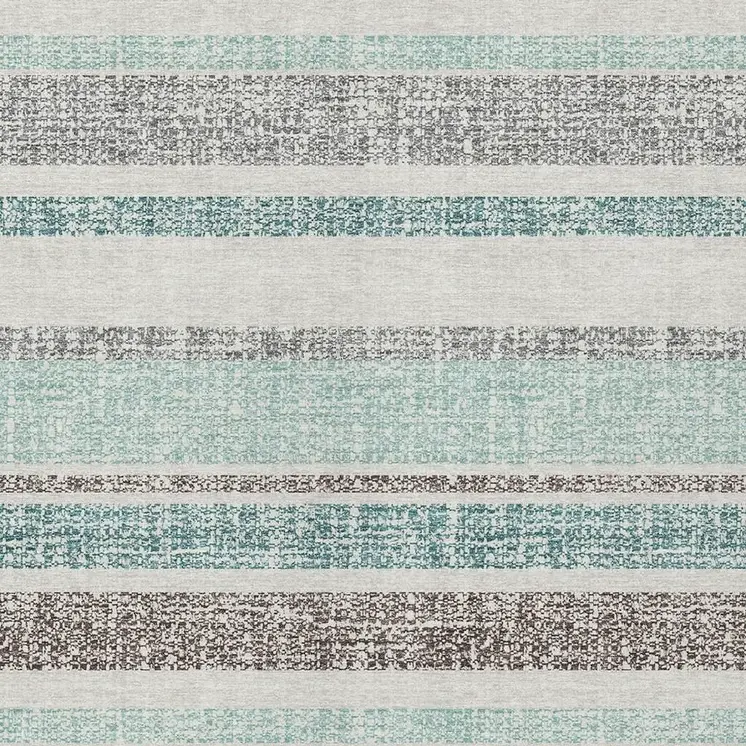 3' X 5' Teal Blue And Gray Striped Washable Indoor Outdoor Area Rug