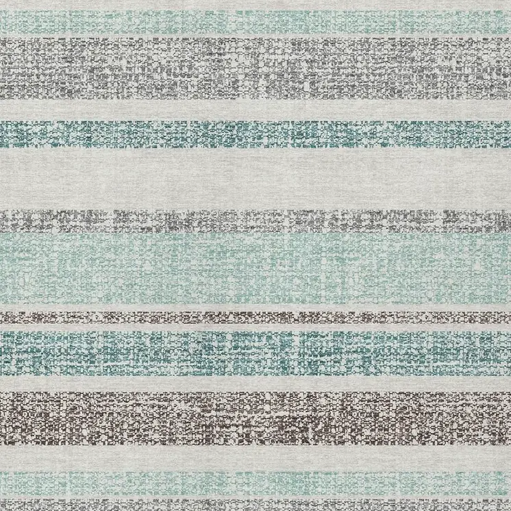 3' X 5' Teal Blue And Gray Striped Washable Indoor Outdoor Area Rug