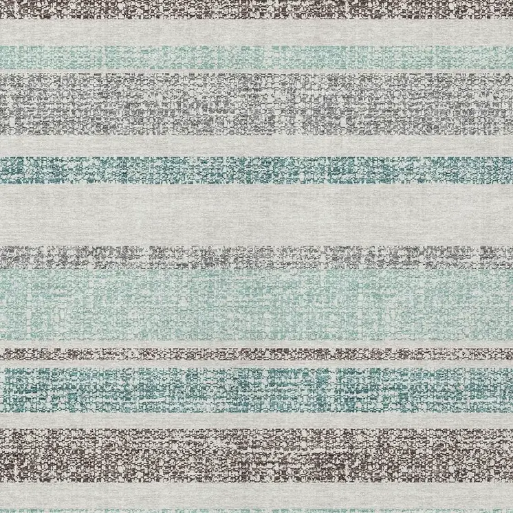 3' X 5' Teal Blue And Gray Striped Washable Indoor Outdoor Area Rug
