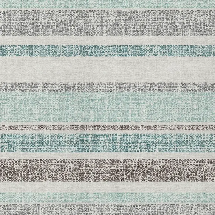 3' X 5' Teal Blue And Gray Striped Washable Indoor Outdoor Area Rug