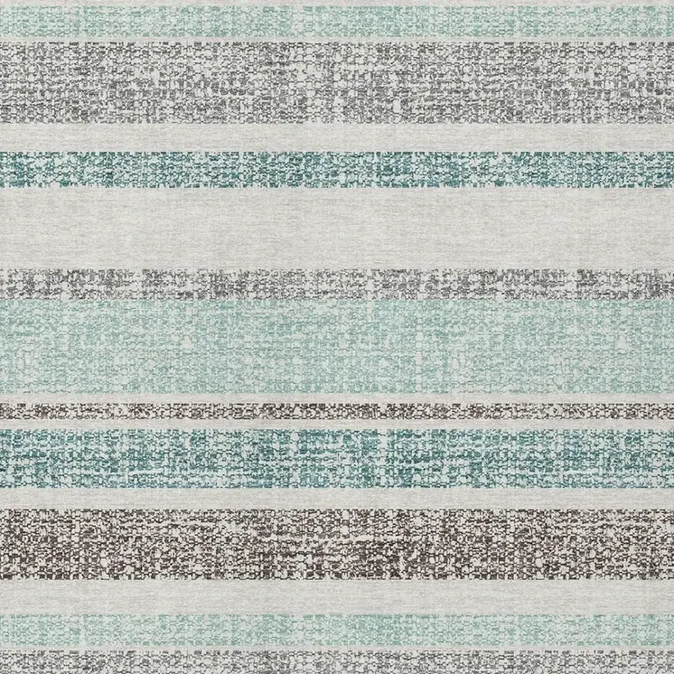 5' X 8' Teal Blue And Gray Striped Washable Indoor Outdoor Area Rug