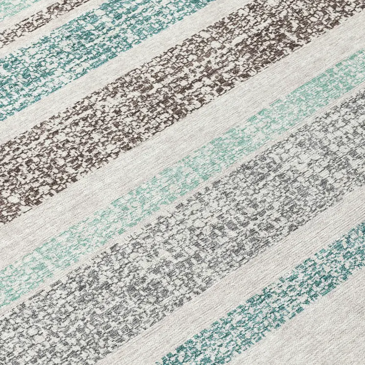 8' Teal Blue And Gray Round Striped Washable Indoor Outdoor Area Rug