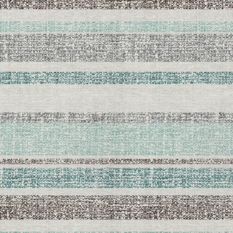 8' X 10' Teal Blue And Gray Striped Washable Indoor Outdoor Area Rug