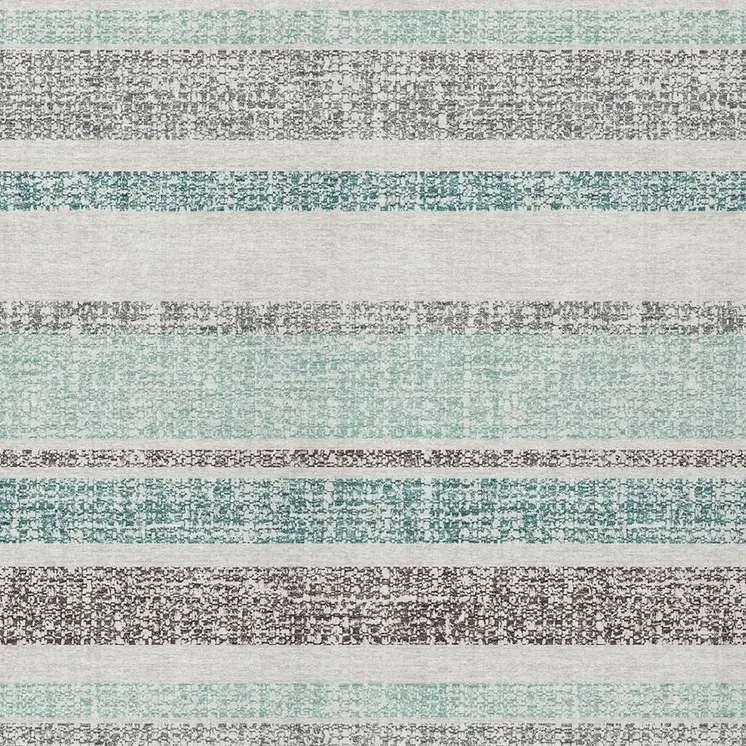 8' X 10' Teal Blue And Gray Striped Washable Indoor Outdoor Area Rug