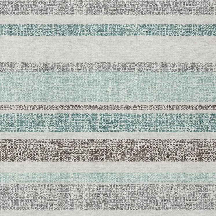 8' X 10' Teal Blue And Gray Striped Washable Indoor Outdoor Area Rug