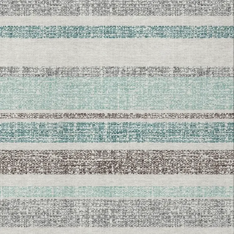 8' X 10' Teal Blue And Gray Striped Washable Indoor Outdoor Area Rug