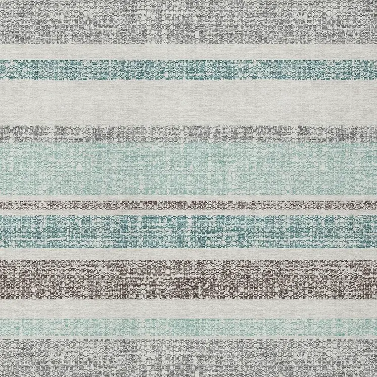 9' X 12' Teal Blue And Gray Striped Washable Indoor Outdoor Area Rug