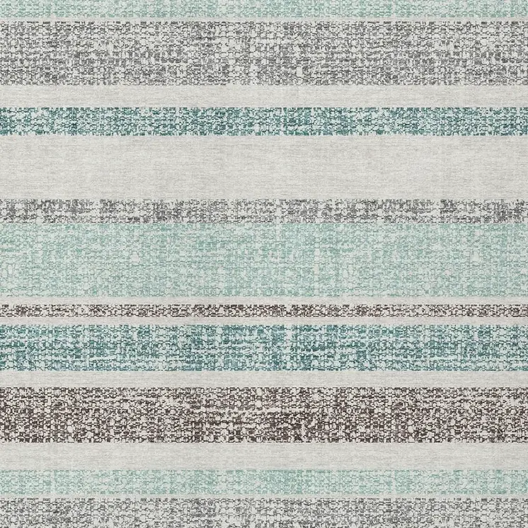10' X 14' Teal Blue And Gray Striped Washable Indoor Outdoor Area Rug
