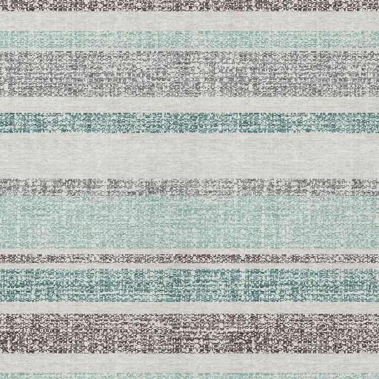 10' X 14' Teal Blue And Gray Striped Washable Indoor Outdoor Area Rug