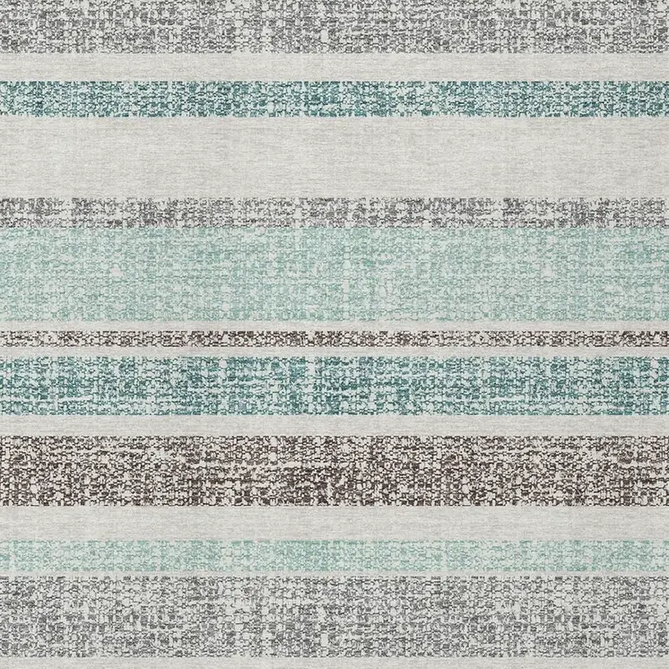 10' X 14' Teal Blue And Gray Striped Washable Indoor Outdoor Area Rug