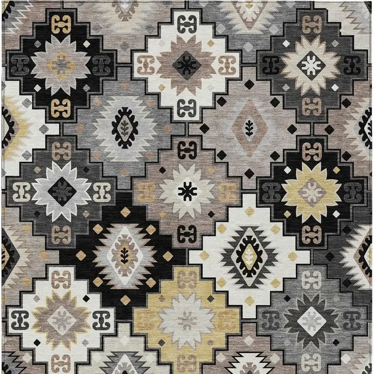 3' X 5' Black Wheat And Gray Southwestern Washable Indoor Outdoor Area Rug