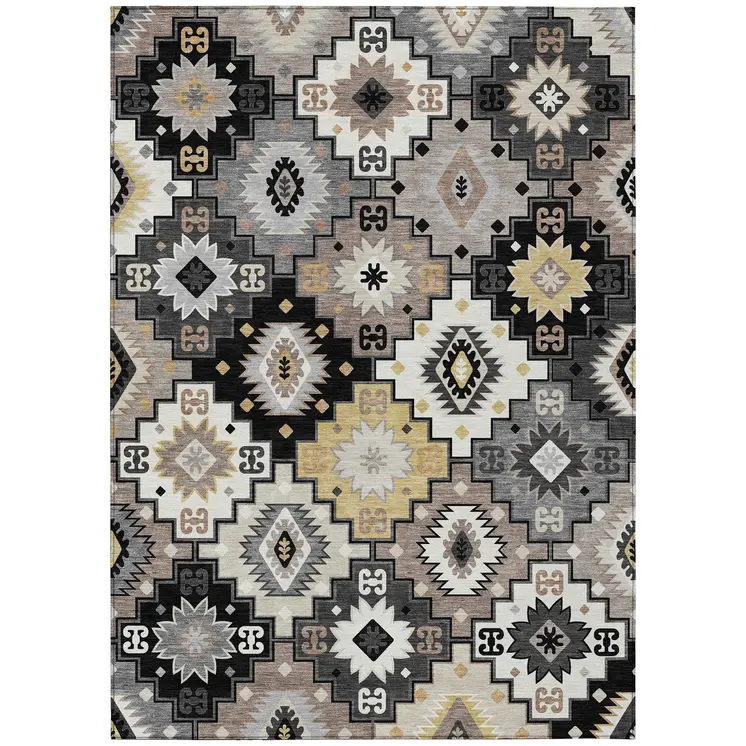 3' X 5' Black Wheat And Gray Southwestern Washable Indoor Outdoor Area Rug