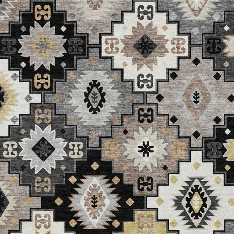 3' X 5' Black Wheat And Gray Southwestern Washable Indoor Outdoor Area Rug