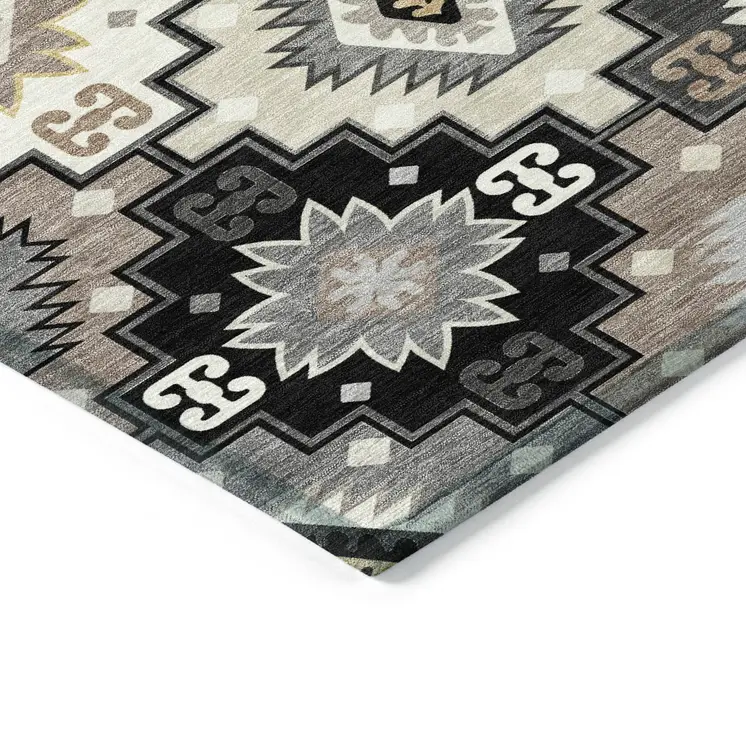 5' X 8' Black Wheat And Gray Southwestern Washable Indoor Outdoor Area Rug
