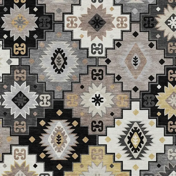 5' X 8' Black Wheat And Gray Southwestern Washable Indoor Outdoor Area Rug