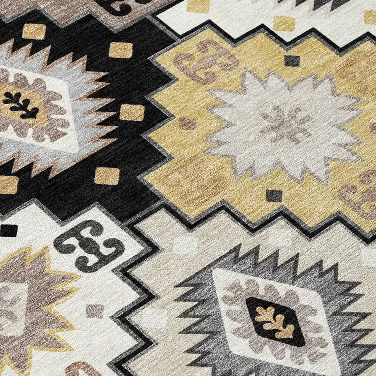 5' X 8' Black Wheat And Gray Southwestern Washable Indoor Outdoor Area Rug