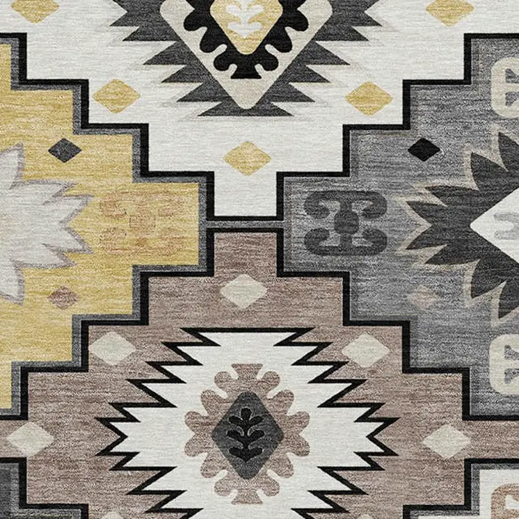 8' Black Wheat And Gray Round Southwestern Washable Indoor Outdoor Area Rug