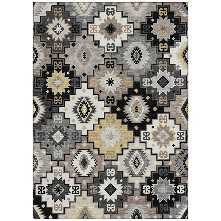 10' X 14' Black Wheat And Gray Southwestern Washable Indoor Outdoor Area Rug