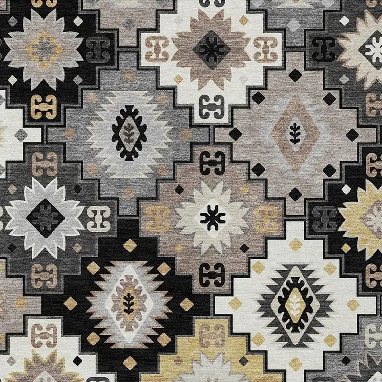 10' X 14' Black Wheat And Gray Southwestern Washable Indoor Outdoor Area Rug