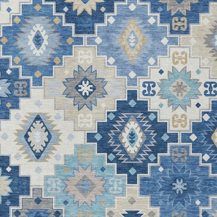 8' X 10' Blue Beige And Sky Blue Southwestern Washable Indoor Outdoor Area Rug