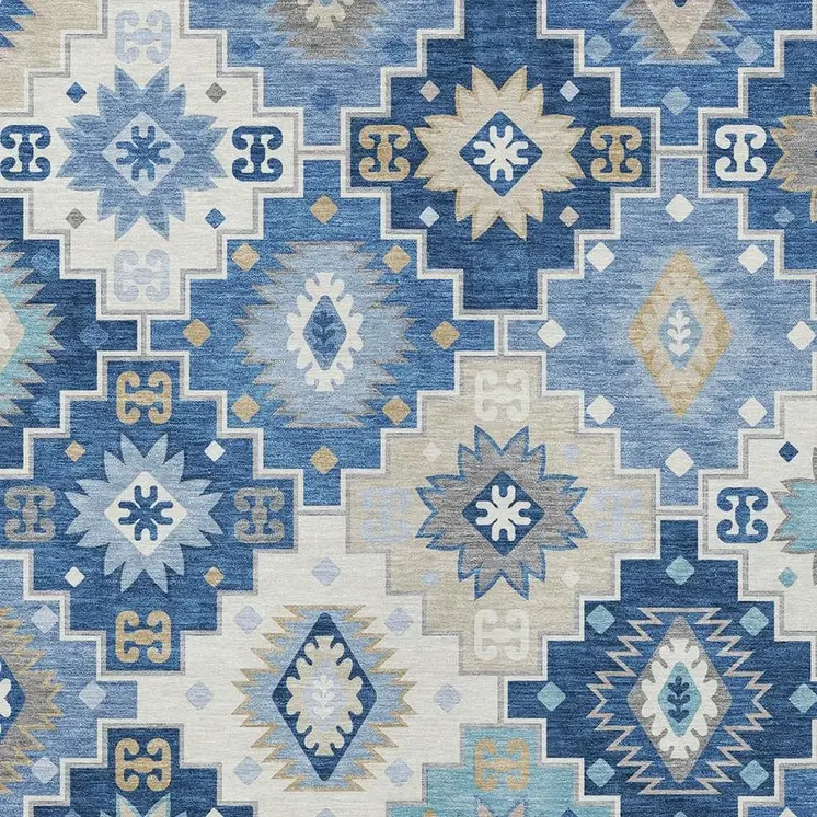 10' X 14' Blue Beige And Sky Blue Southwestern Washable Indoor Outdoor Area Rug