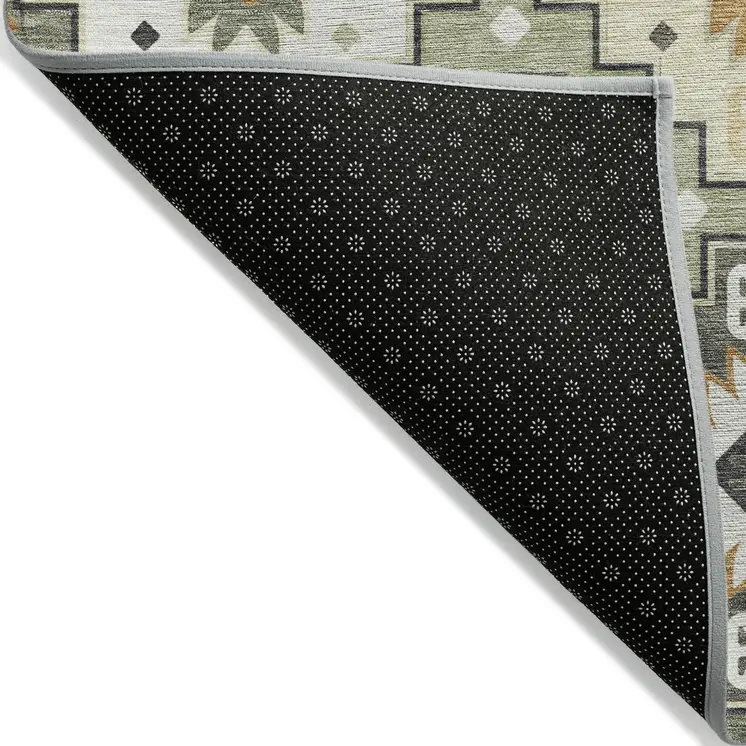 8' X 10' Fern Green Gold And Charcoal Southwestern Washable Indoor Outdoor Area Rug
