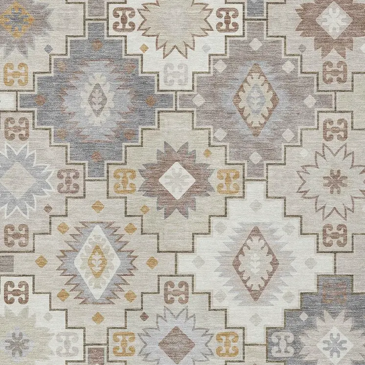 3' X 5' Ivory Gold And Gray Southwestern Washable Indoor Outdoor Area Rug