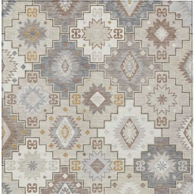 3' X 5' Ivory Gold And Gray Southwestern Washable Indoor Outdoor Area Rug