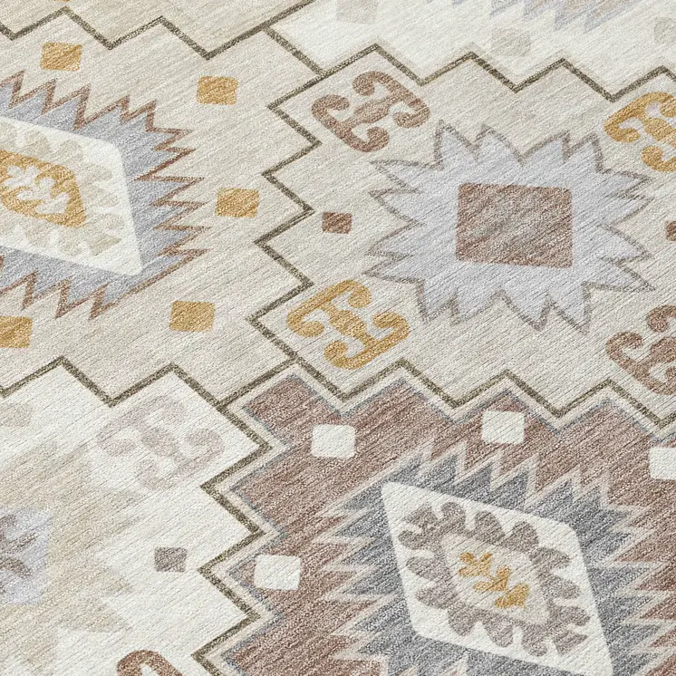 3' X 5' Ivory Gold And Gray Southwestern Washable Indoor Outdoor Area Rug