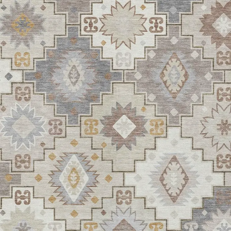 9' X 12' Ivory Gold And Gray Southwestern Washable Indoor Outdoor Area Rug