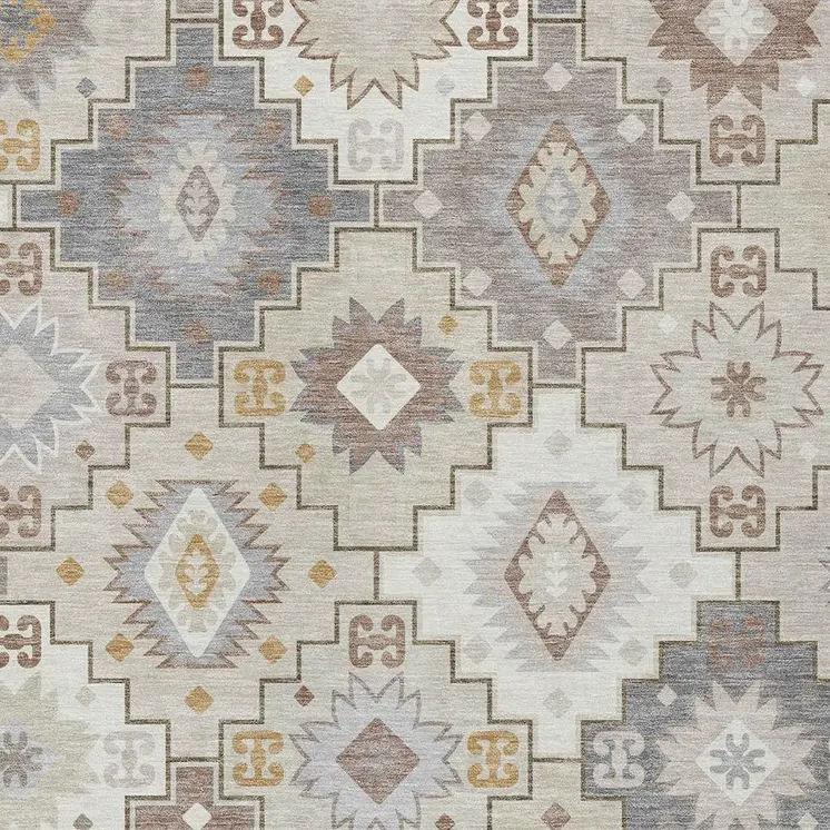 10' X 14' Ivory Gold And Gray Southwestern Washable Indoor Outdoor Area Rug