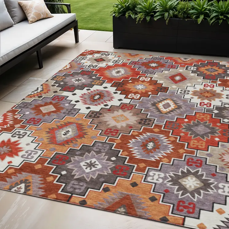 5' X 8' Rust Lavender And Ivory Southwestern Washable Indoor Outdoor Area Rug