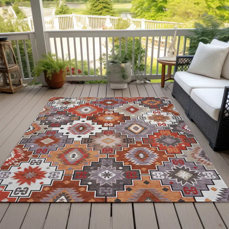 5' X 8' Rust Lavender And Ivory Southwestern Washable Indoor Outdoor Area Rug