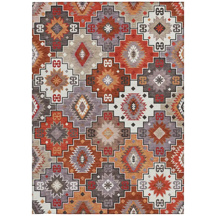 8' X 10' Rust Lavender And Ivory Southwestern Washable Indoor Outdoor Area Rug