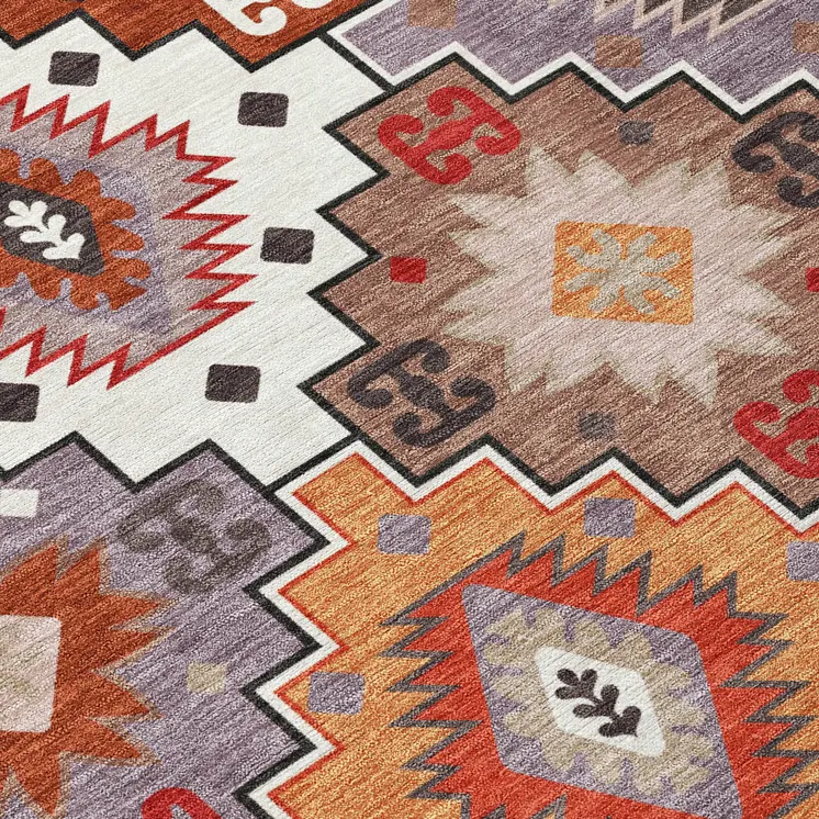 8' X 10' Rust Lavender And Ivory Southwestern Washable Indoor Outdoor Area Rug