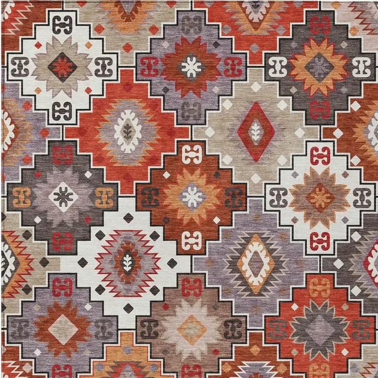 9' X 12' Rust Lavender And Ivory Southwestern Washable Indoor Outdoor Area Rug