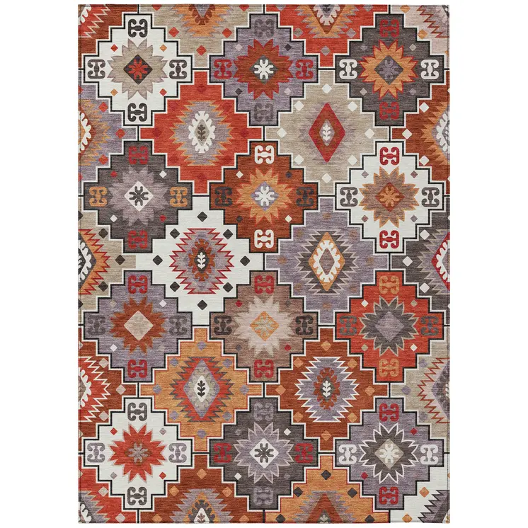 9' X 12' Rust Lavender And Ivory Southwestern Washable Indoor Outdoor Area Rug