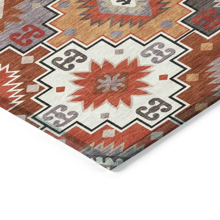 9' X 12' Rust Lavender And Ivory Southwestern Washable Indoor Outdoor Area Rug