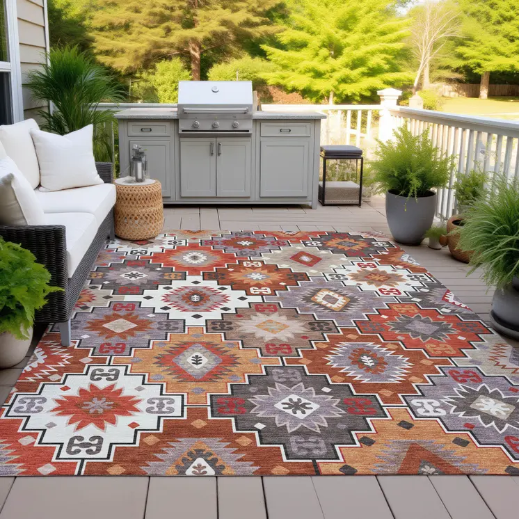 10' X 14' Rust Lavender And Ivory Southwestern Washable Indoor Outdoor Area Rug