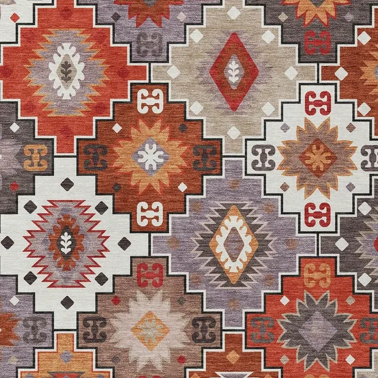10' X 14' Rust Lavender And Ivory Southwestern Washable Indoor Outdoor Area Rug