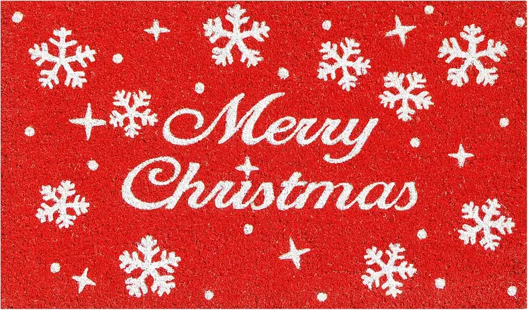 17" X 29" Red And White Coir Merry Christmas Outdoor Door Mat