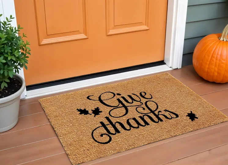 17" X 29" Black And Natural Coir Give Thanks Outdoor Door Mat