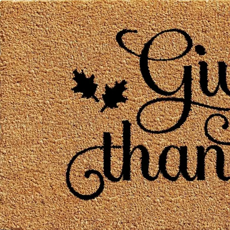 17" X 29" Black And Natural Coir Give Thanks Outdoor Door Mat