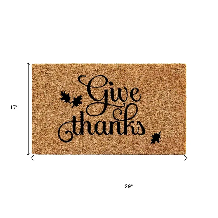 17" X 29" Black And Natural Coir Give Thanks Outdoor Door Mat
