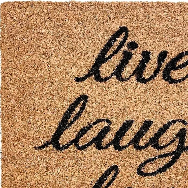 17" X 29" Natural Yellow And Black Floral Live Love Laugh Outdoor  Coir Door Mat