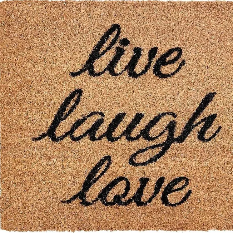 17" X 29" Natural Yellow And Black Floral Live Love Laugh Outdoor  Coir Door Mat